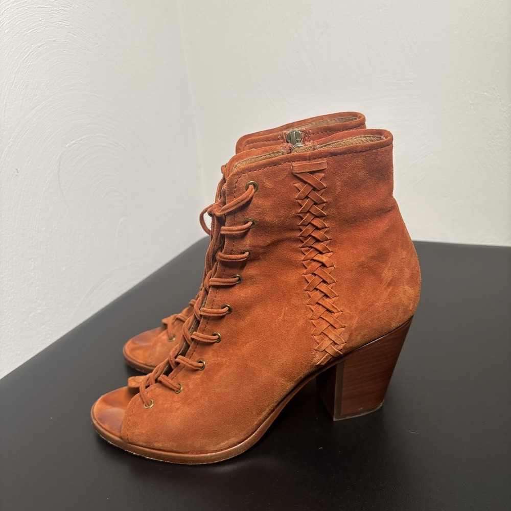 Frye Boots Womens 9M Ankle Orange Suede Leather Zip Up Lace Heels‎ Classic Shoe